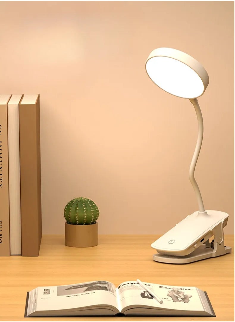 Generic - LED USB Desk Lamp, Rechargeable Eye Protection Desk Lamp, Clip Base Learning Touch Folding Bedside Lamp for Student Dormitory Office Desk Reading White - Image 1