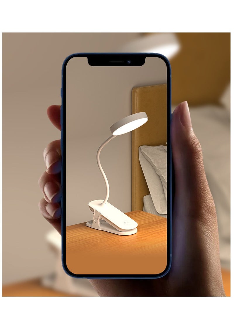 Generic - LED USB Desk Lamp, Rechargeable Eye Protection Desk Lamp, Clip Base Learning Touch Folding Bedside Lamp for Student Dormitory Office Desk Reading White - Image 1