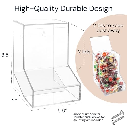 SimplyImagine Acrylic Candy Dish & Treat Organizer Dispenser - Rectangular Non-Porous Acrylic - Dual Lids for Fresh Bulk Treats & Cereal Countertop Display - Image 3