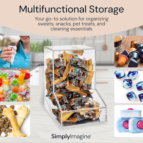SimplyImagine Acrylic Candy Dish & Treat Organizer Dispenser - Rectangular Non-Porous Acrylic - Dual Lids for Fresh Bulk Treats & Cereal Countertop Display - Image 2