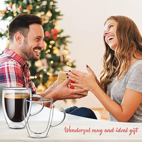 KHOLAD Double Wall Glass Coffee Mugs with Handle Set of 2, Clear Large Cup for Milk, Juice,Tea, Cappuccino, Hot & Cold Beverages (2, Double Wall 350 ML) - Image 5