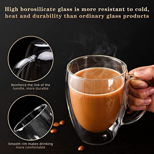 KHOLAD Double Wall Glass Coffee Mugs with Handle Set of 2, Clear Large Cup for Milk, Juice,Tea, Cappuccino, Hot & Cold Beverages (2, Double Wall 350 ML) - Image 3