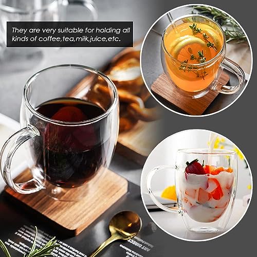 KHOLAD Double Wall Glass Coffee Mugs with Handle Set of 2, Clear Large Cup for Milk, Juice,Tea, Cappuccino, Hot & Cold Beverages (2, Double Wall 350 ML) - Image 4