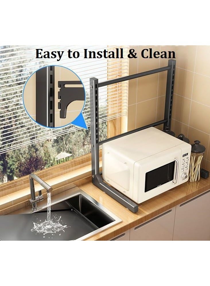 VUCATIN رف معدني لفرن الميكروويف قابل للتوسيع لتخزين أدوات المطبخ وتوفير مساحة على المنضدة ومنظم للخزانة وحامل للتوابل مع 6 خطافات وإطار كتلة التقطيع وحامل للأدوات وأنبوب عيدان تناول الطعام (طبقتان باللون الأسود) - Image 5