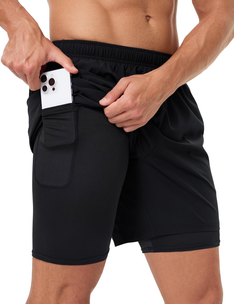Naarts Men's 2 in 1 Athletic Running Shorts Quick Dry 5 Inch Lightweight Workout Gym Shorts with Liner and Pockets Black,Medium - Image 1