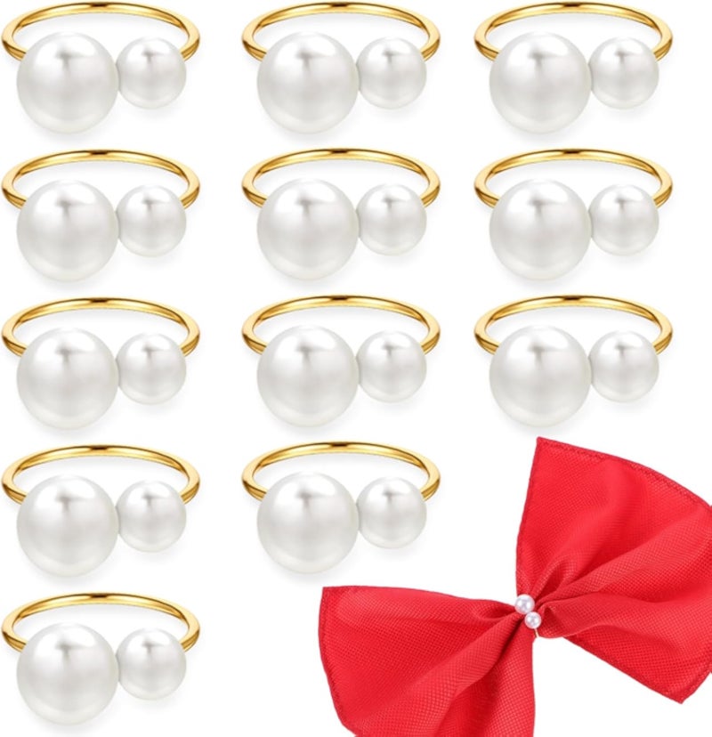 Gold Pearl Napkin Rings Set of 12, Gold Napkin Ring Holders Elegantly Holds and Secure Elegant Table Decor for Wedding Christmas Thanksgiving Dinner Party Formal or Casual(12)