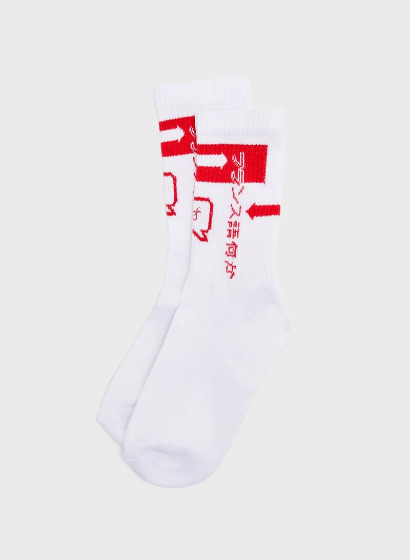 URBAN OUTFITTERS Slogan Detail Crew Socks