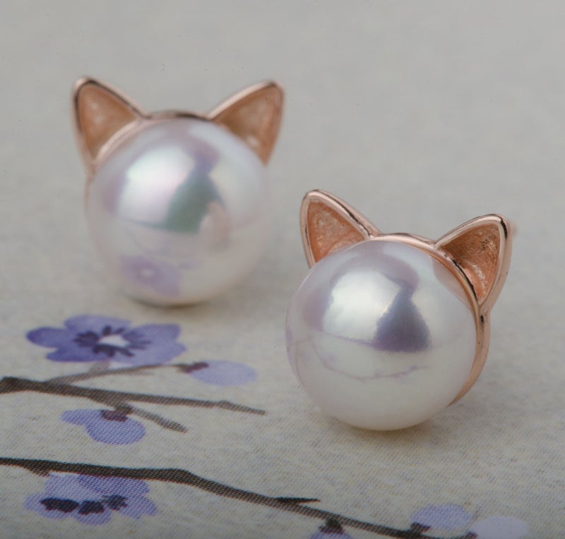 S.Leaf Cat Pearl Earrings for Women Sterling Silver Hypoallergenic Flat Back Stud Cat Memorial Earrings Best Friend Birthday Gifts for Women Trendy Siser Mom Wife Womens Her Friend Party - Image 3