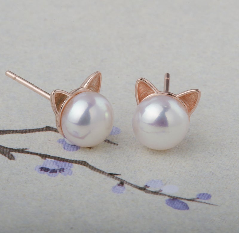 S.Leaf Cat Pearl Earrings for Women Sterling Silver Hypoallergenic Flat Back Stud Cat Memorial Earrings Best Friend Birthday Gifts for Women Trendy Siser Mom Wife Womens Her Friend Party - Image 5