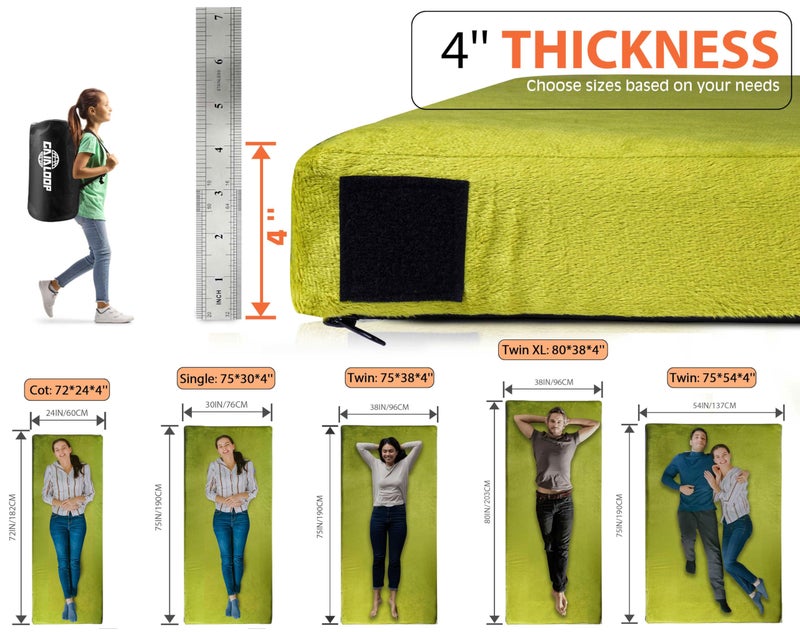 GAIALOOP 4 INCH Thick Memory Foam Camping Mattress, Roll Up Floor Sleeping Mat Camp Cot Mattress Pad Travel Camping Couch Bed for Guest Adults Side Sleepers [Cot:72 * 24 * 4"] - Image 5