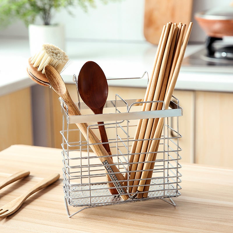 Stainless Steel Chopsticks Holder Household Chopsticks Bucket Kitchen Hanging Tableware Spoon Storage Box Chopsticks Cage Drain Rack - Image 3
