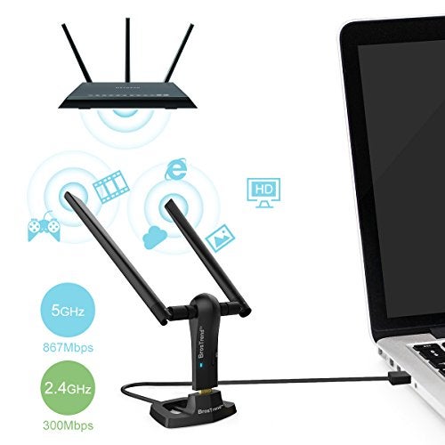 BrosTrend 1200Mbps Long Range USB WiFi Adapter for PC Desktop Laptop of Windows 11/10/8.1/8/7, Wireless Adapter Dual Band 2.4GHz 300Mbps + 5GHz 867Mbps, 2X 5dBi High Gain Antennas, USB 3.0 Cradle - Image 2