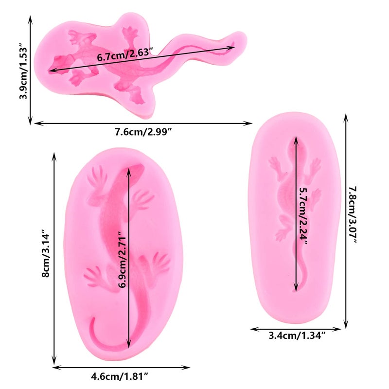 RFGHAC 3D Lizard Gecko Silicone Fondant Molds For Cake Decoration Cupcake Topper Polymer Clay Gum Paste Set Of 3 - Image 2
