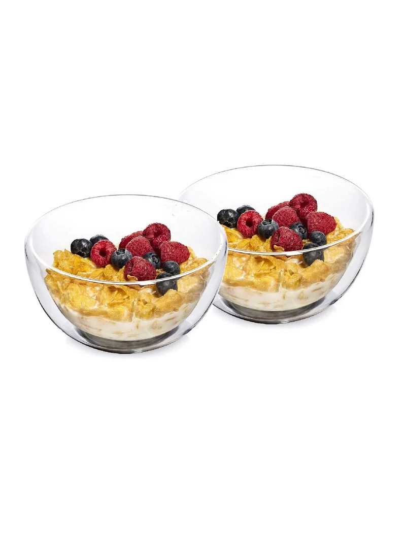 1Chase Double Wall Borosilicate Salad, Pasta, Matcha, Rice, Soup Bowl, Hot And Cold Serving Bowls, Fruit Bowls, Set of 2 (750ML)
