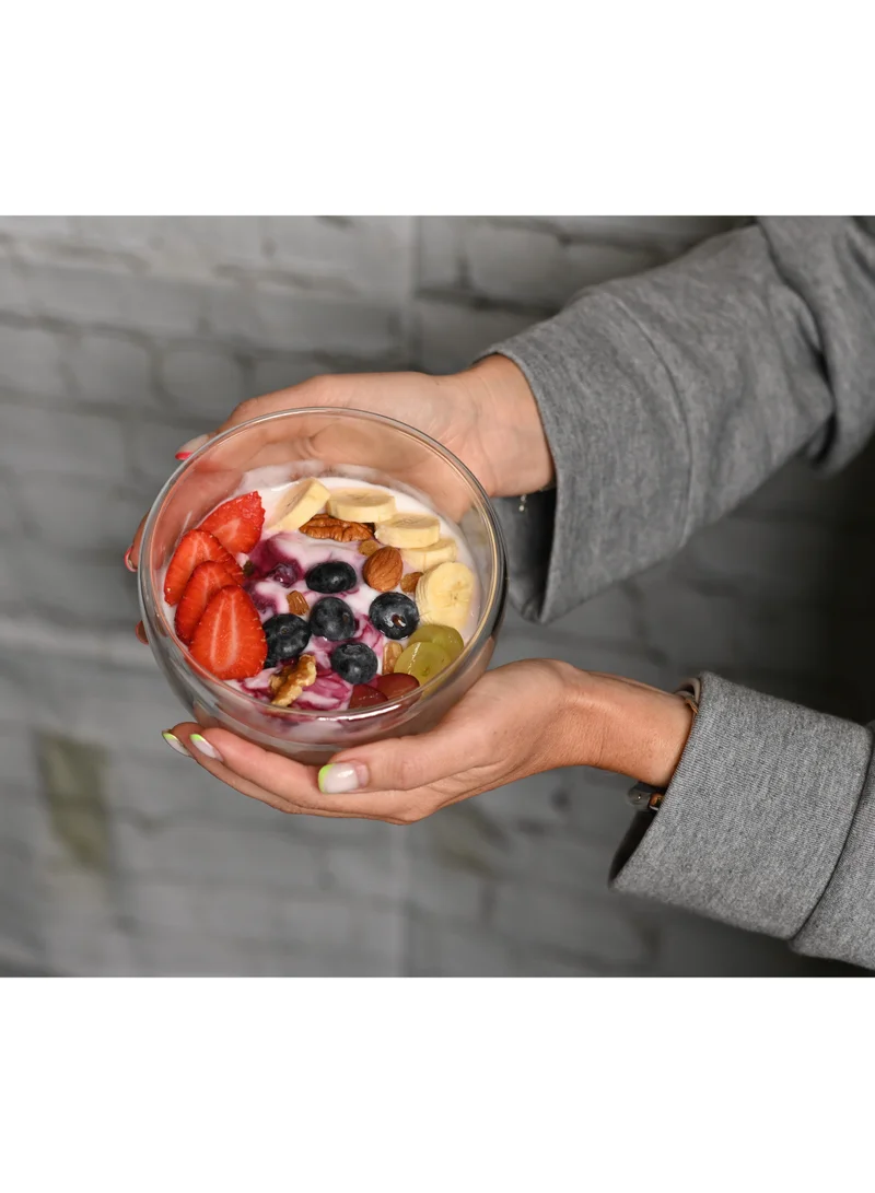1Chase Double Wall Borosilicate Salad, Pasta, Matcha, Rice, Soup Bowl, Hot And Cold Serving Bowls, Fruit Bowls, Set of 2 (750ML)