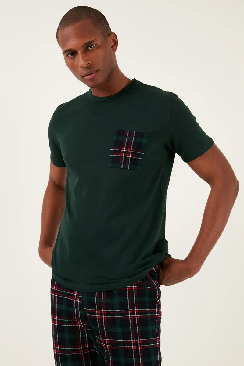 بوراتي Plaid Cotton Regular Fit Short Sleeve Pajama Set Men's Pajama Set 6572002