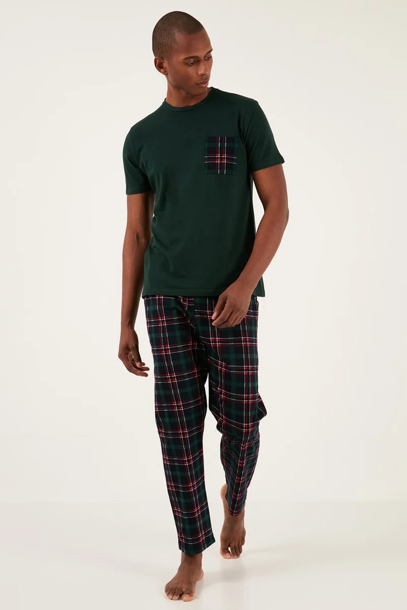 بوراتي Plaid Cotton Regular Fit Short Sleeve Pajama Set Men's Pajama Set 6572002