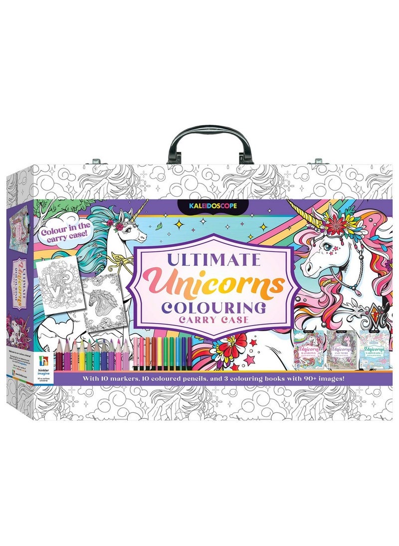 Hinkler حقيبة تلوين هينكلر كاليودوسكوب النهائية – إصدار اليونيكورن، مجموعة تلوين كاملة للأطفال، تشمل الأقلام، والألوان الشمعية، والأقلام الرصاص، وتصاميم اليونيكورن، حقيبة محمولة للإبداع أثناء التنقل، هدية مثالية لعشاق اليونيكورن والفنانين الصغار - Image 1
