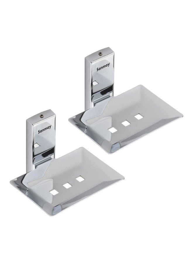 Sanmay Stainless Steel 18G Rectangular Bathroom Wall Mounted 3 dot Soap Dish (Set of 2) - Image 1