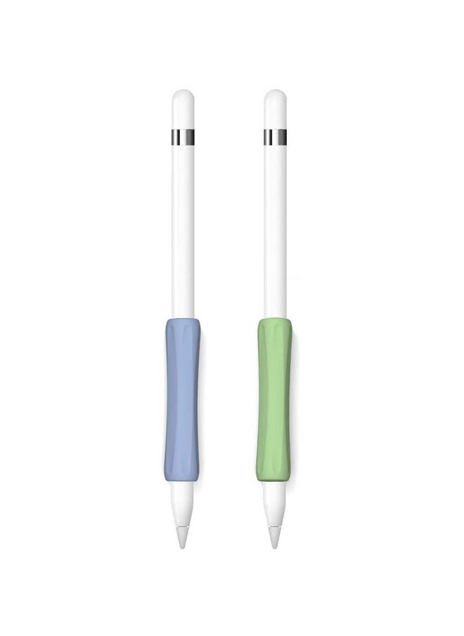 ProElife - 2 Pack Ergonomics Grip Holder Anti Rolling Protective Sleeve Cover For Apple Pencil 2Nd & 1St Gen 2022 2018 Ipad Pro 12.9'' 11'' Air 10.9'' Stylus Accessory Kits (Green Lavender) - Image 1