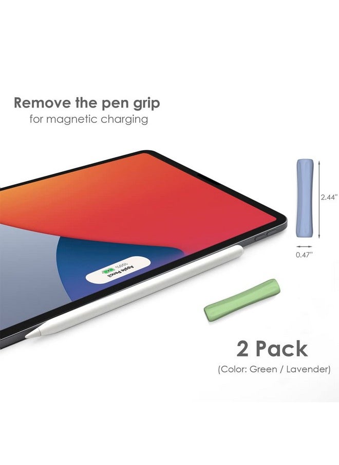 ProElife - 2 Pack Ergonomics Grip Holder Anti Rolling Protective Sleeve Cover For Apple Pencil 2Nd & 1St Gen 2022 2018 Ipad Pro 12.9'' 11'' Air 10.9'' Stylus Accessory Kits (Green Lavender) - Image 1