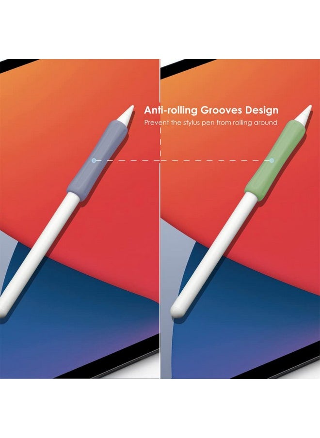 ProElife - 2 Pack Ergonomics Grip Holder Anti Rolling Protective Sleeve Cover For Apple Pencil 2Nd & 1St Gen 2022 2018 Ipad Pro 12.9'' 11'' Air 10.9'' Stylus Accessory Kits (Green Lavender) - Image 1