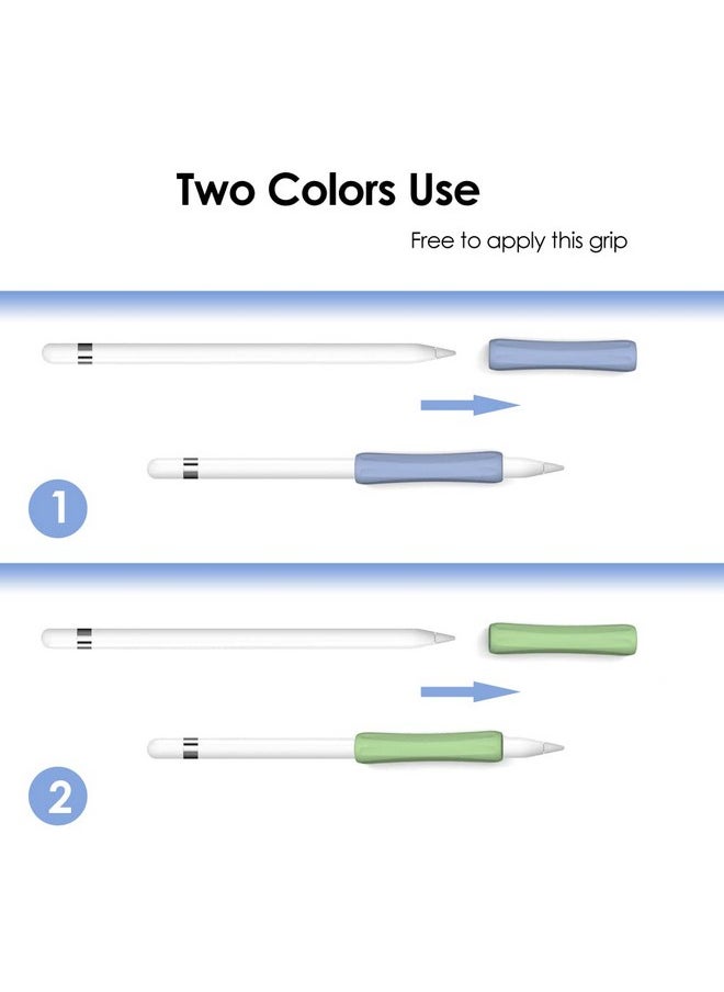 ProElife - 2 Pack Ergonomics Grip Holder Anti Rolling Protective Sleeve Cover For Apple Pencil 2Nd & 1St Gen 2022 2018 Ipad Pro 12.9'' 11'' Air 10.9'' Stylus Accessory Kits (Green Lavender) - Image 1