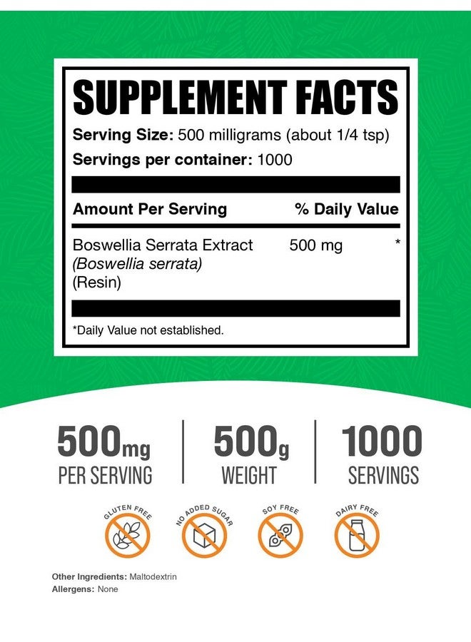 BulkSupplements.com Boswellia Serrata Extract Powder - from Frankincense Resin, Boswellia Serrata Powder - Herbal Supplement, Gluten Free, 500mg per Serving, 500g (1.1 lbs) (Pack of 1) - Image 2