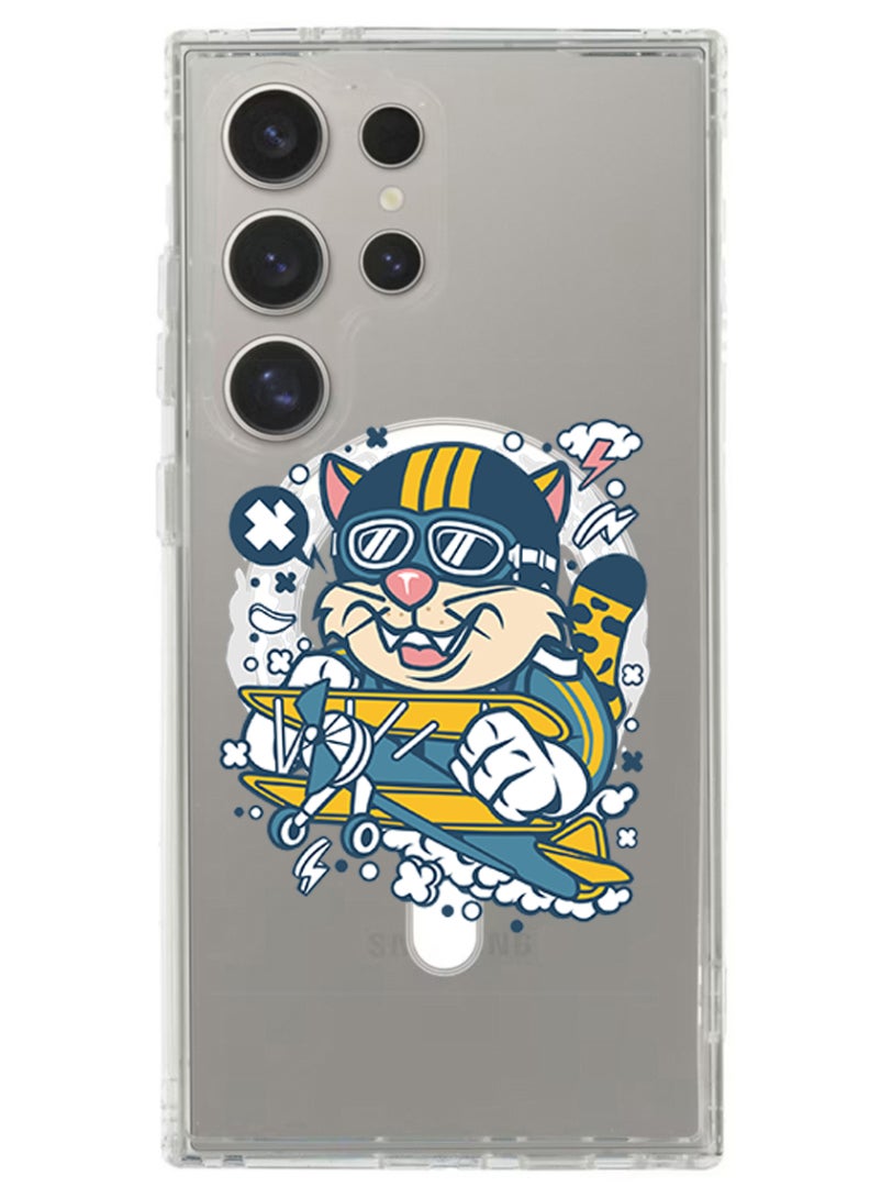 Theodor Magnetic Case for Samsung Galaxy S24 Ultra 6.8-inch Compatible with MagSafe Wireless Charging, Shockproof Phone Bumper Cover cat on plane - Image 1