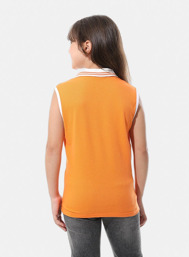 Andora Sleeveless Pique Girls Polo Shirt_Orange & White - Image 4