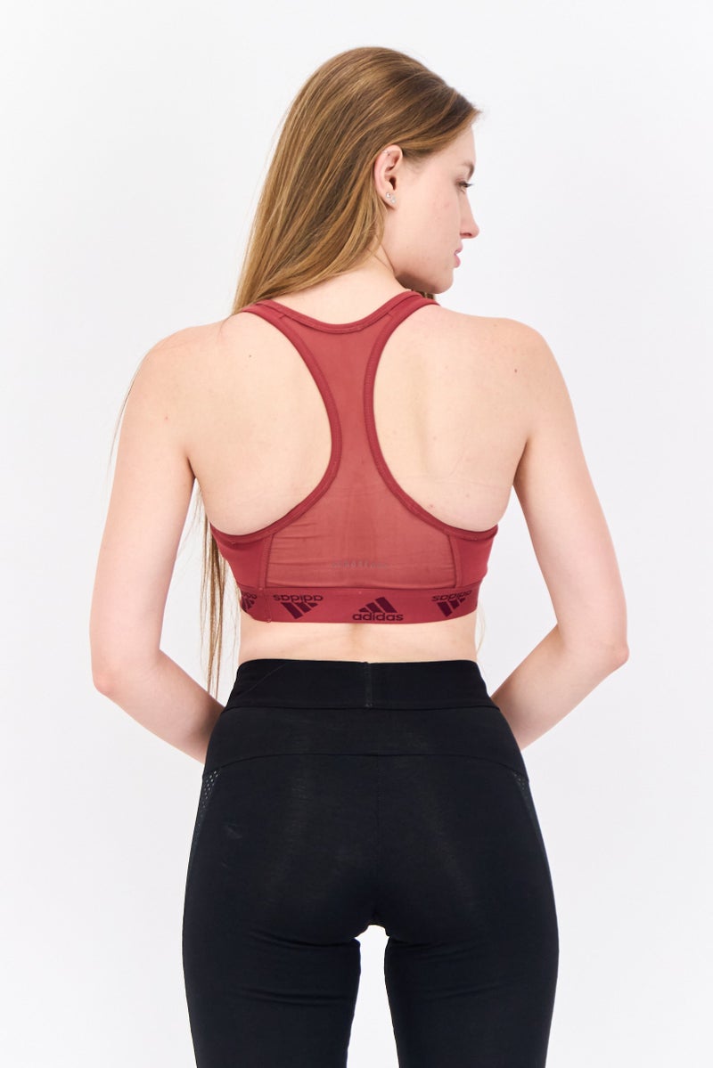 Adidas حمالة صدر رياضية مبطنة بشعار العلامة التجارية للنساء، مارون - Image 4