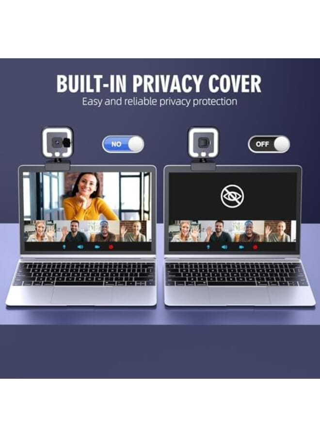 KASTWAVE 2K Webcam Web Camera With Microphone And Fill Light Hd Autofocus Computer Camera With Privacy Cover And Tripod Stand Streaming Webcam Usb Plug And Play Computer Camera For Pc Laptop Desktop Video - Image 4