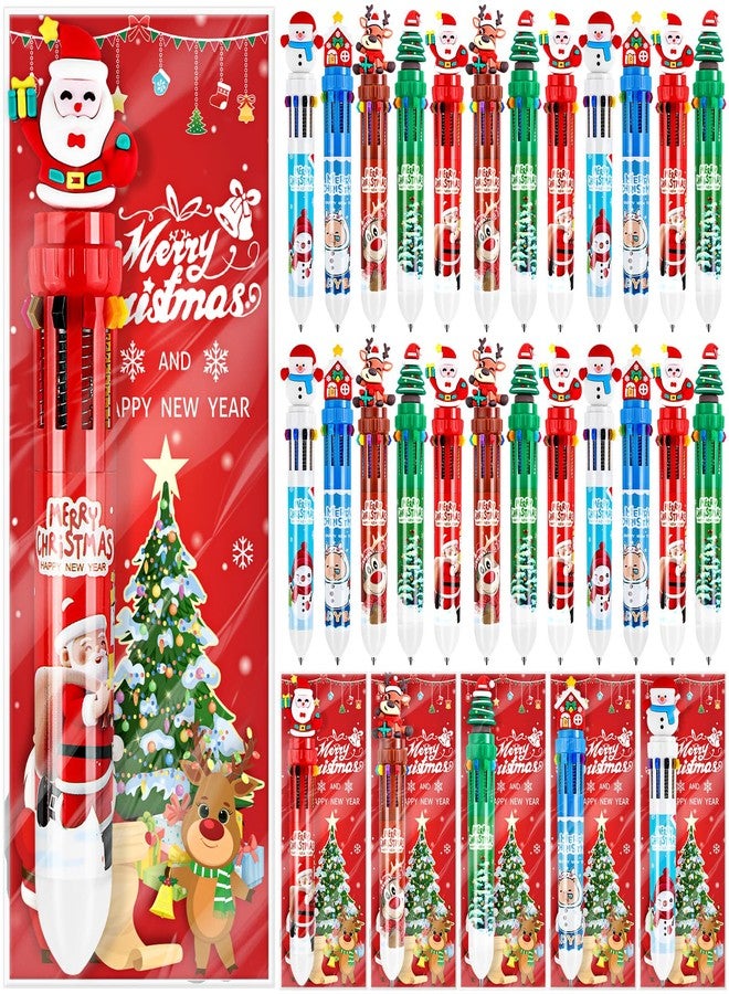 Zenoble 30 Sets Christmas Multicolor Pens 10-in-1 Fun Retractable Cartoon Ballpoint Pens Bulk with Greeting Card for Christmas Party Favors Stocking Stuffers Office Supplies Classroom Gifts - Image 1