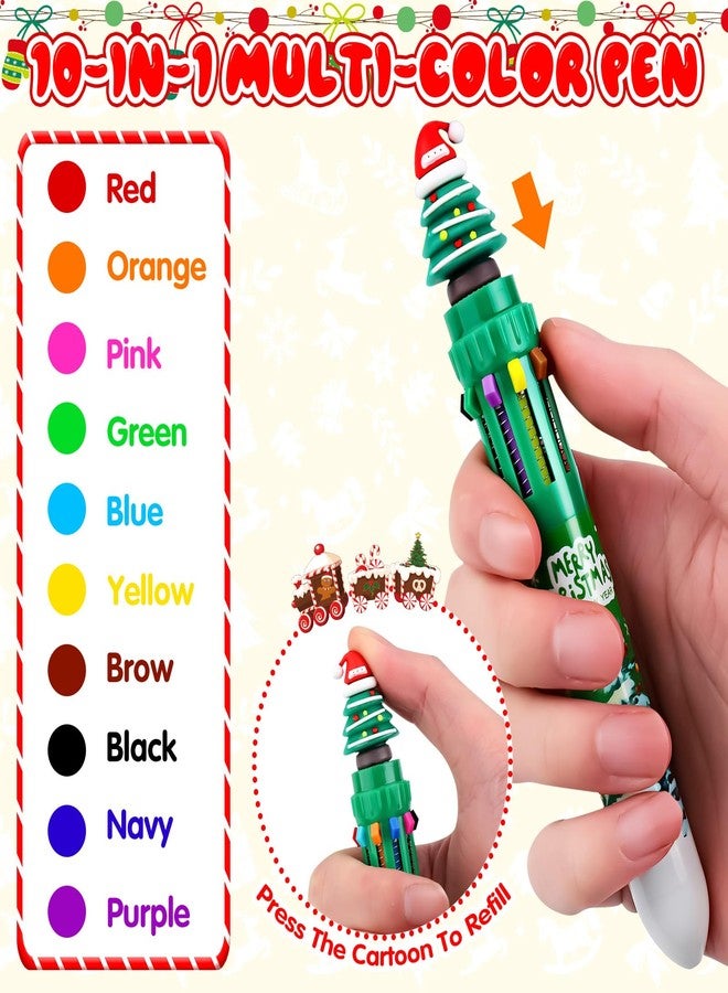 Zenoble 30 Sets Christmas Multicolor Pens 10-in-1 Fun Retractable Cartoon Ballpoint Pens Bulk with Greeting Card for Christmas Party Favors Stocking Stuffers Office Supplies Classroom Gifts - Image 3