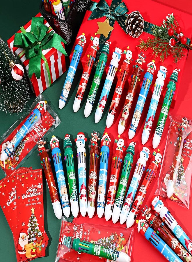 Zenoble 30 Sets Christmas Multicolor Pens 10-in-1 Fun Retractable Cartoon Ballpoint Pens Bulk with Greeting Card for Christmas Party Favors Stocking Stuffers Office Supplies Classroom Gifts - Image 4