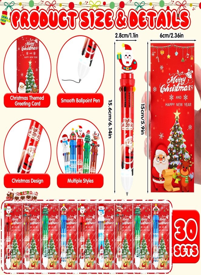 Zenoble 30 Sets Christmas Multicolor Pens 10-in-1 Fun Retractable Cartoon Ballpoint Pens Bulk with Greeting Card for Christmas Party Favors Stocking Stuffers Office Supplies Classroom Gifts - Image 2