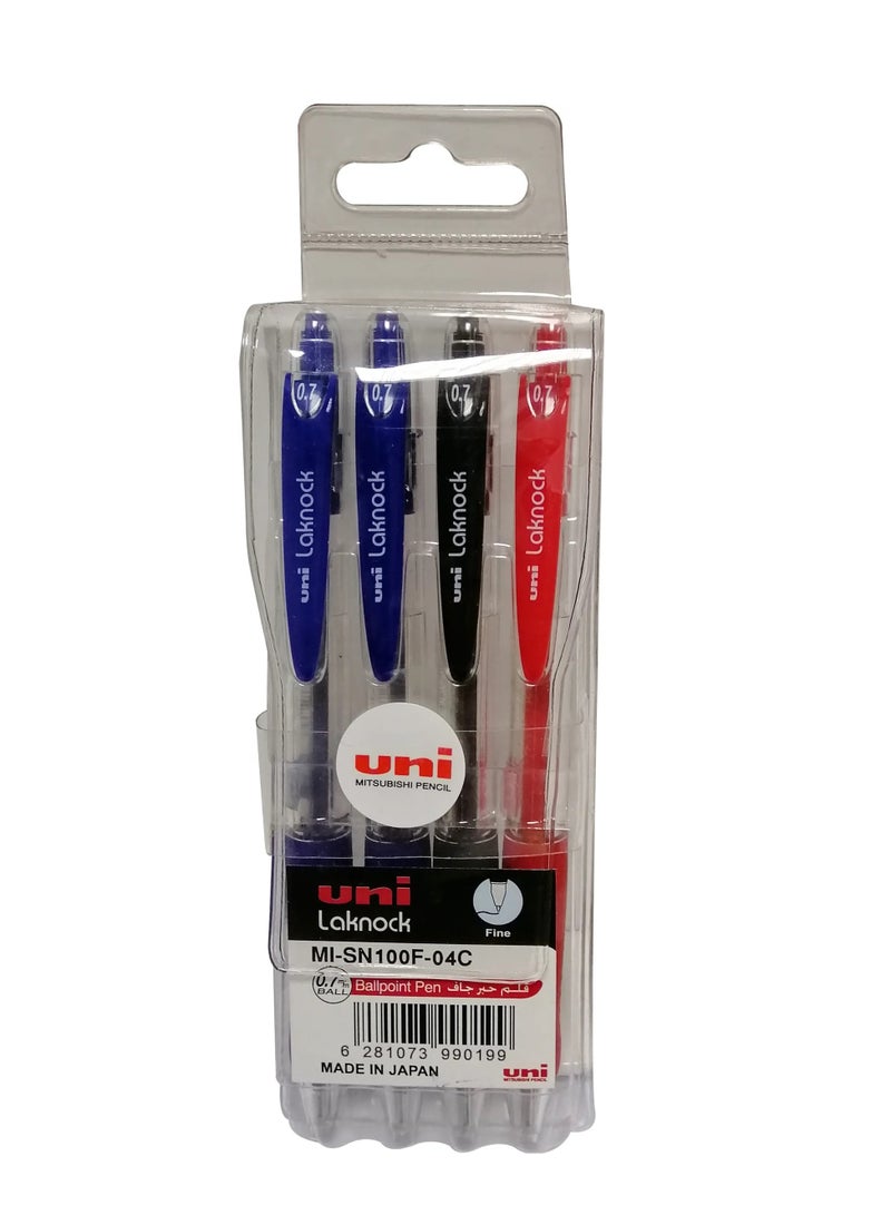 Uniball 4-Piece Laknock Ballpoint Pen 0.7mm Tip Multicolour  - Image 2
