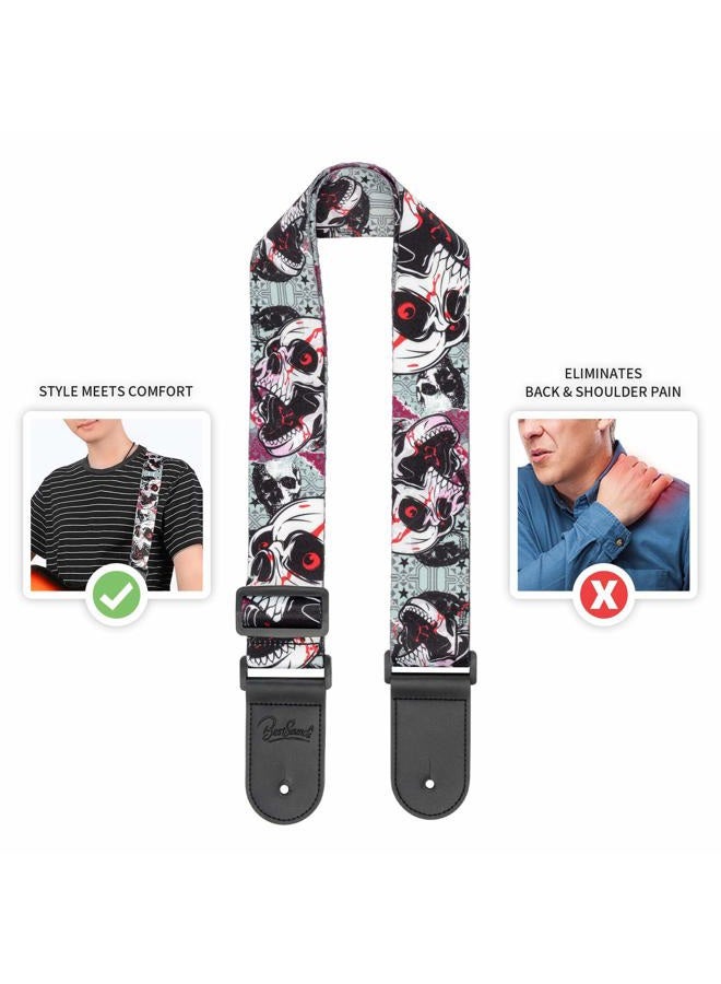BestSounds Skull Guitar Strap & Leather Ends Guitar Shoulder Strap for Bass, Electric, Acoustic Guitars - Image 3