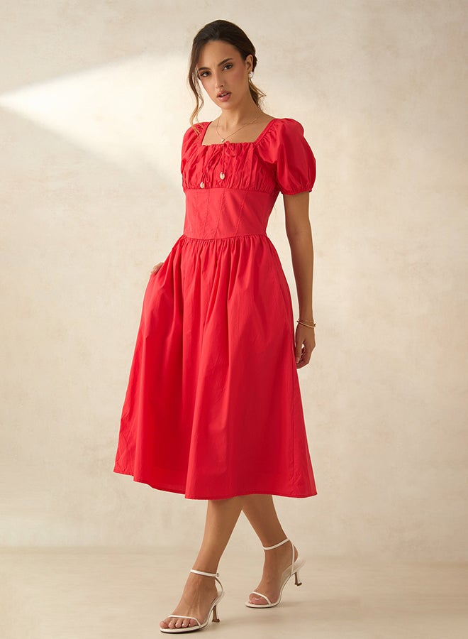 VIRGIO 100% Cotton Voluminous Midi Dress - Image 2