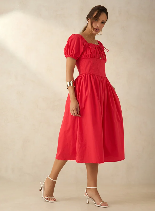 Virgio  VIRGIO 100% Cotton Voluminous Midi Dress for Women | Best Price UAE