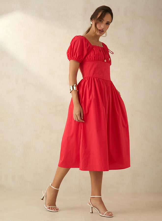 VIRGIO 100% Cotton Voluminous Midi Dress - Image 3