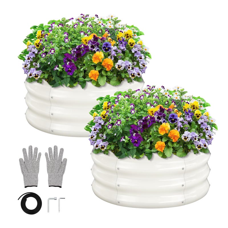 GreatBuddy 2x2x1 ft Round Galvanized Raised Garden Bed, Easy-Assembly Raised Bed with Anti-Cut Gloves & Tools, Rust-Proof Garden Bed for Outdoor, Vegetables, Herbs, Small Trees, White - Image 1