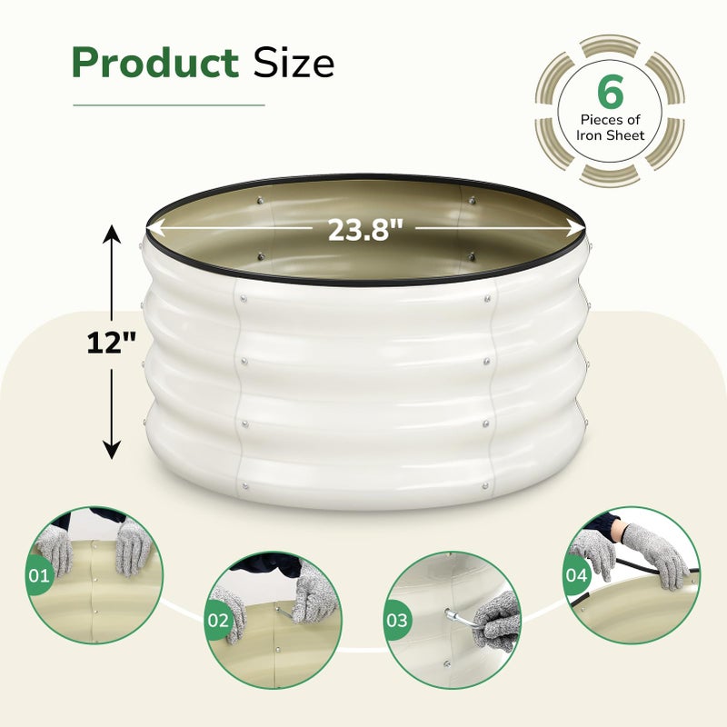 GreatBuddy 2x2x1 ft Round Galvanized Raised Garden Bed, Easy-Assembly Raised Bed with Anti-Cut Gloves & Tools, Rust-Proof Garden Bed for Outdoor, Vegetables, Herbs, Small Trees, White - Image 3