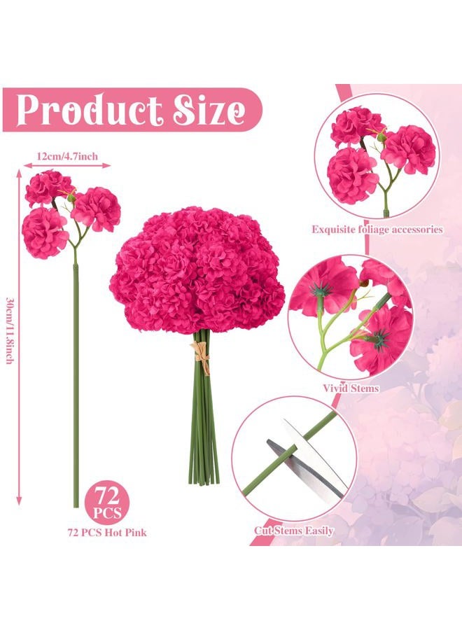 Ovveroche 72 Pcs Hot Pink Hydrangea Artificial Flowers, Round Floral Bouquet for Home Decor, Wedding, Party, and Seasonal Decoration, Realistic Fake Flowers for Centerpieces, Aisle, Table Arrangements - Image 2