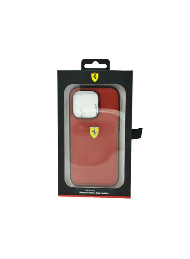 Ferrari حافظة جلدية مع جوانب مطبوعة بشعار درع أصفر لهاتف آيفون 14 برو أحمر - Image 2