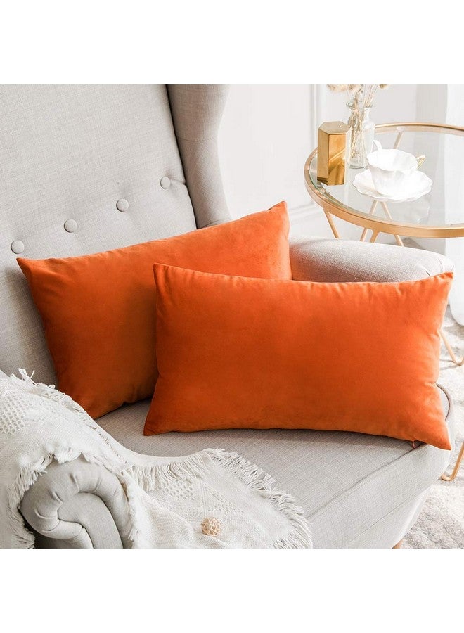 Khooti Rectangular Velvet Cushion Cover, 12x18 (Orange)(Pack of 1) - Image 1