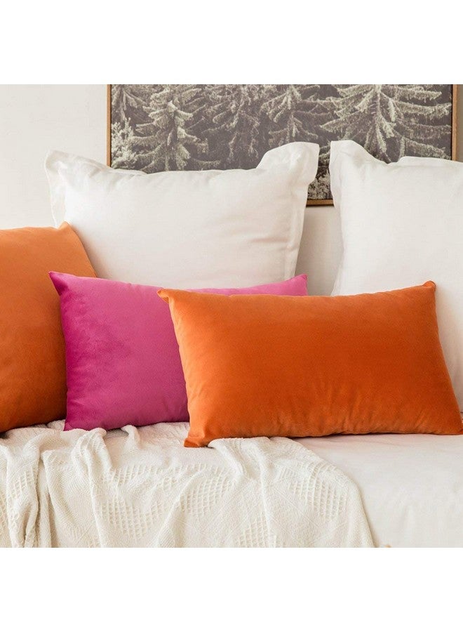 Khooti Rectangular Velvet Cushion Cover, 12x18 (Orange)(Pack of 1) - Image 3