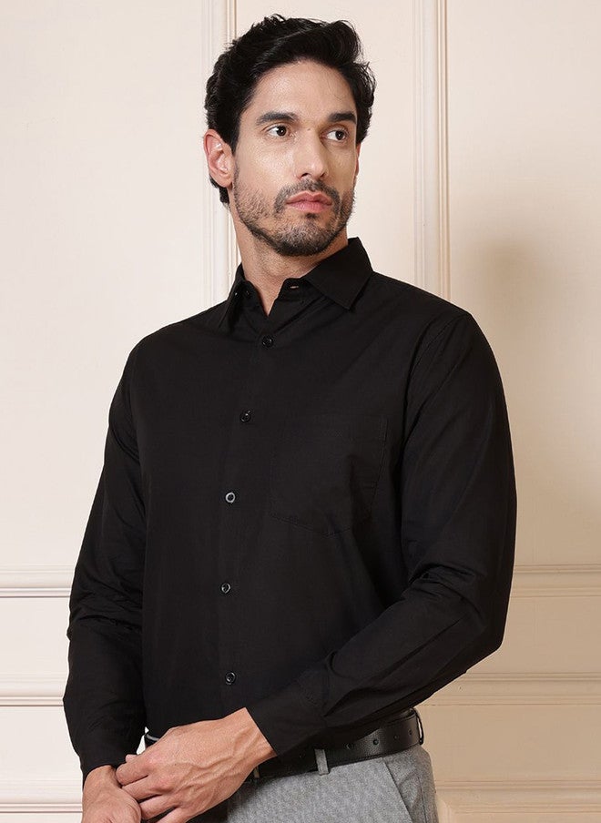 elioop Premium Relaxed Fit Black Cotton Formal Shirt with Spread Collar and Long Sleeves - Image 4