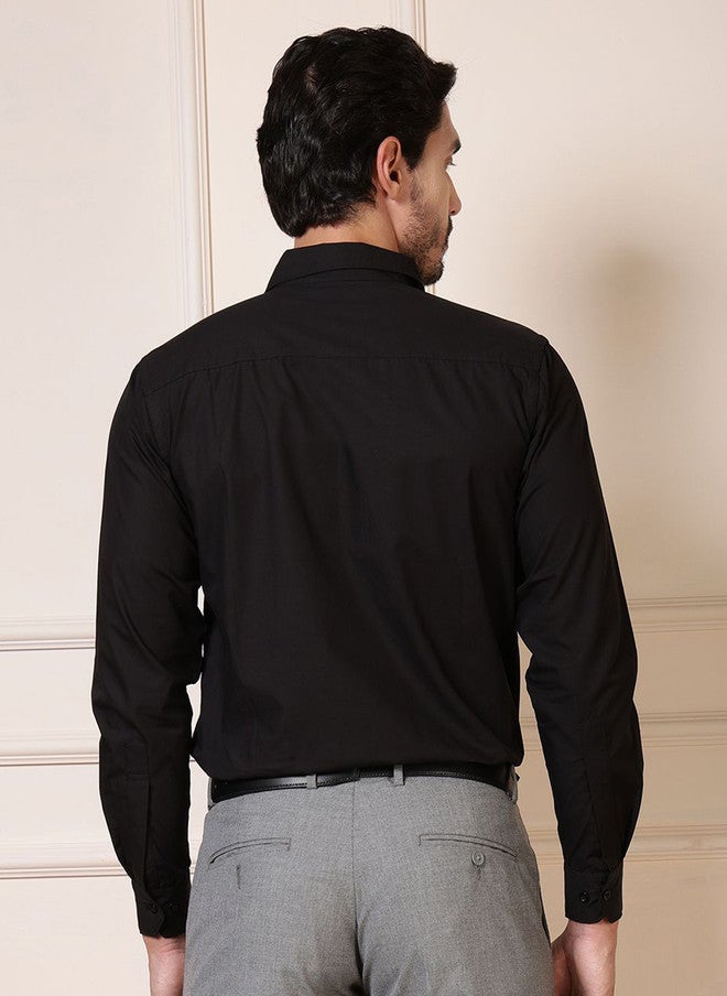elioop Premium Relaxed Fit Black Cotton Formal Shirt with Spread Collar and Long Sleeves - Image 5