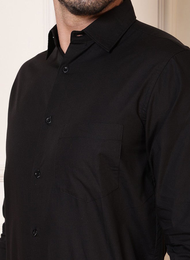 elioop Premium Relaxed Fit Black Cotton Formal Shirt with Spread Collar and Long Sleeves - Image 2